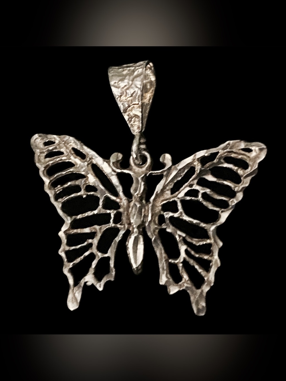 Vintage 925 Sterling Silver Filigree Butterfly Pendant-1 1/4" Diamond Cut Charm